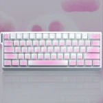 A close-up of whimsical cat theme PBT keycaps set, showcasing playful illustrations and side-translucent legends for a unique keyboard aesthetic.