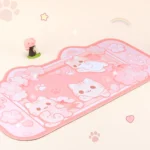 Multiple views of the charming Cherry Blossom Cat Desk Mat & Mouse Pad, highlighting its delicate pink blossoms, playful cats, and aesthetic comfort.