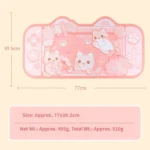 A charming extra-large Cherry Blossom Cat Desk Mat & Mouse pad, sized 77x35.5cm, with delicate pink flowers and playful felines for aesthetic comfort.