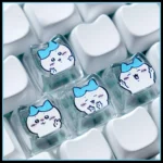 Adorable Chiikawa Hachiware MAO PC keycaps from various angles, highlighting the charming character, whimsical hearts, for playful keyboard personalization.