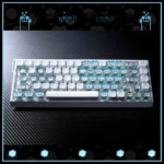 Adorable Chiikawa Hachiware PC keycaps set with whimsical hearts, shown from various angles for playful keyboard personalization.