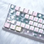 Close-up view of the playful Chiikawa Joke Bear PBT keycap set, showcasing its durable texture and vibrant side-printed translucent legends.