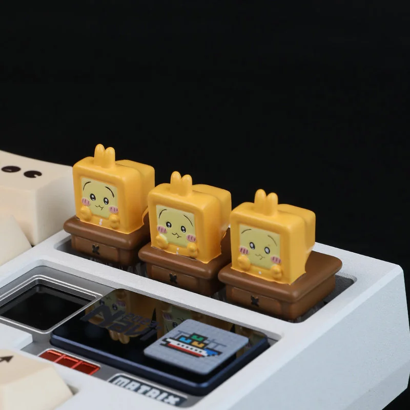 Adorable handcrafted 3D resin Chiikawa keycaps in a vibrant product gallery, showcasing various playful character designs from multiple angles.