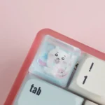 Explore multiple angles of a whimsical, handcrafted Chiikawa resin ESC keycap, highlighting its vibrant translucent finish and adorable character details.