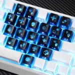 Iconic Chrome Hearts Supplement Keycap Set in a gothic heart PC set, seen from various angles, showcasing the sleek translucent design and edgy silver-black aesthetics.