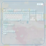 "Adorable Cinnamoroll crystal jelly keycaps, captured from multiple angles, highlighting their whimsical translucent pastel design and sparkling, crys