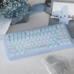 Adorable Cinnamoroll Crystal Jelly Keycaps set showcasing a whimsical, translucent pastel design with sparkling, crystal-like characters.