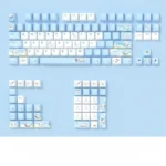 Dreamy Cinnamoroll PBT keycaps set, translucent side-printed with soft pastels, displayed from multiple angles, emphasizing their cute glowing charm.