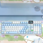 Dreamy Cinnamoroll PBT keycaps set featuring cute translucent side-printed legends, glowing softly for a playful keyboard aesthetic.