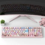Colorful rose keycaps set, showcasing vibrant PBT dye-sublimated intricate rose patterns on a keyboard for an artistic, lasting display.
