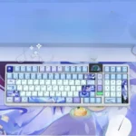 Elegant Columbina keycaps set for Genshin Impact, featuring enigmatic character art and subtle side-lit PBT design. A unique set for fans.