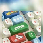 A playful collection of Whimsical Cow Ranch PBT keycaps set, showcasing durable PBT and crisp dye-sub farm animal designs from various charming angles.