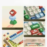 Multiple views of Whimsical Cow Ranch PBT keycaps set, featuring playful farm animal and pasture designs. Durable PBT with crisp dye-sub legends.
