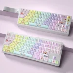 Playful Crayon Shin-chan PBT keycaps featuring iconic characters and vibrant, luminous side legends, perfect for a whimsical keyboard upgrade.
