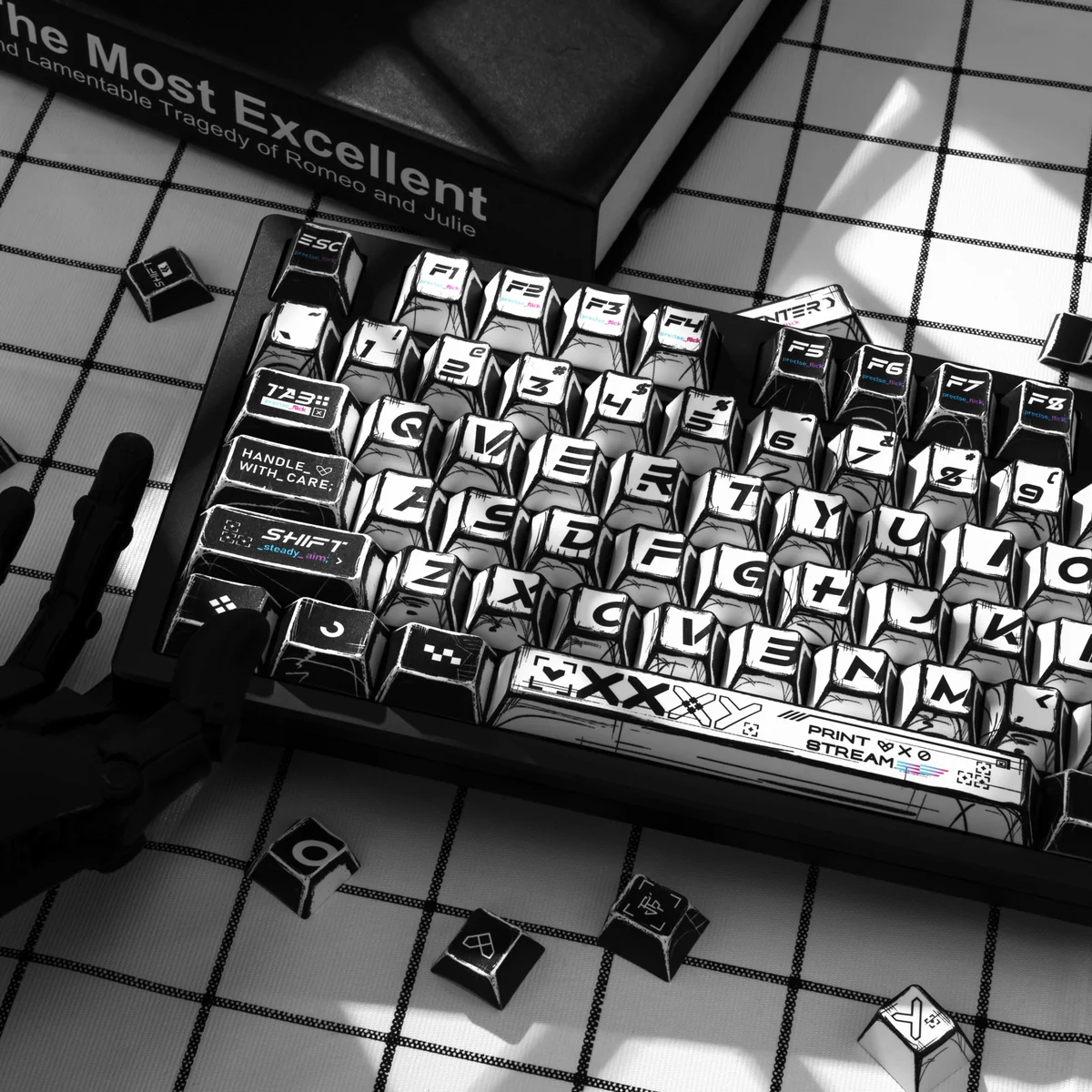 CSGO Printstream Keycaps Set product gallery: see unique comic and graffiti art from all angles. Unleash your gaming spirit with these playful, exclusive design.