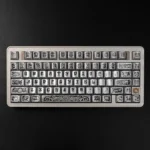 Striking close-up of Cthulhu PBT keycaps set, revealing their tactile cosmic horror design and metallic silver finish. An artistic and unique keyboard style.