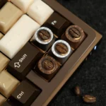 Detailed views of the Artisan Coffee Bean Keycap, revealing the natural coffee bean aesthetics and artisanal resin craftsmanship from various angles.