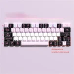 Cute Rabbit Keycaps Set: Adorable PBT dye-sub set shown from various angles, featuring charming minimalist rabbit illustrations and a playful, clean aesthetics.