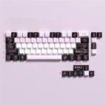 Adorable 74-key Cute Rabbit PBT Dye-Sub keycap set, featuring charming minimalist rabbit illustrations for 60-65-68 keyboards, offering a whimsical angle.