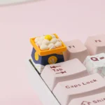 Handcrafted whimsical Dango keycaps with gentle, round characters in Japanese aesthetic moon-gazing and flower-viewing scenes. Multiple angles.