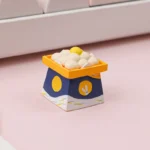 Handcrafted whimsical Dango keycaps, from various angles, showing gentle round Japanese aesthetic in serene moon-gazing and vibrant flower scenes.