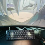 Darker than Black Hei PBT keycaps set showcasing exclusive stealthy side-lit legends, mysterious dark aesthetic, and vibrant anime RGB backlighting.
