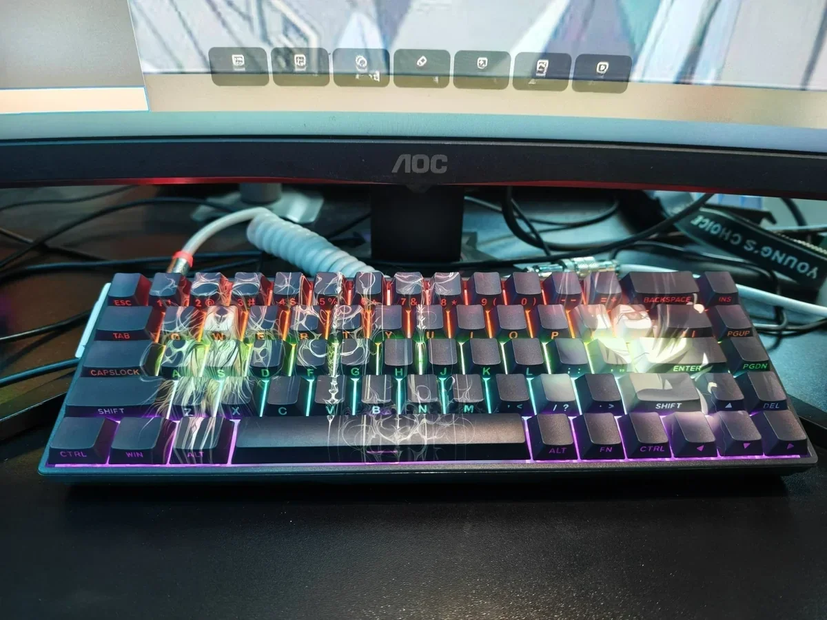 Darker than Black Hei PBT keycaps set gallery showcasing stealthy side-lit legends, mysterious dark aesthetic, and anime-inspired design from multiple angle.