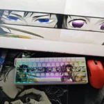 Demon Slayer Giyu and Shinobu translucent keycaps set displayed from an angle, revealing elegant side-engraved character legends.
