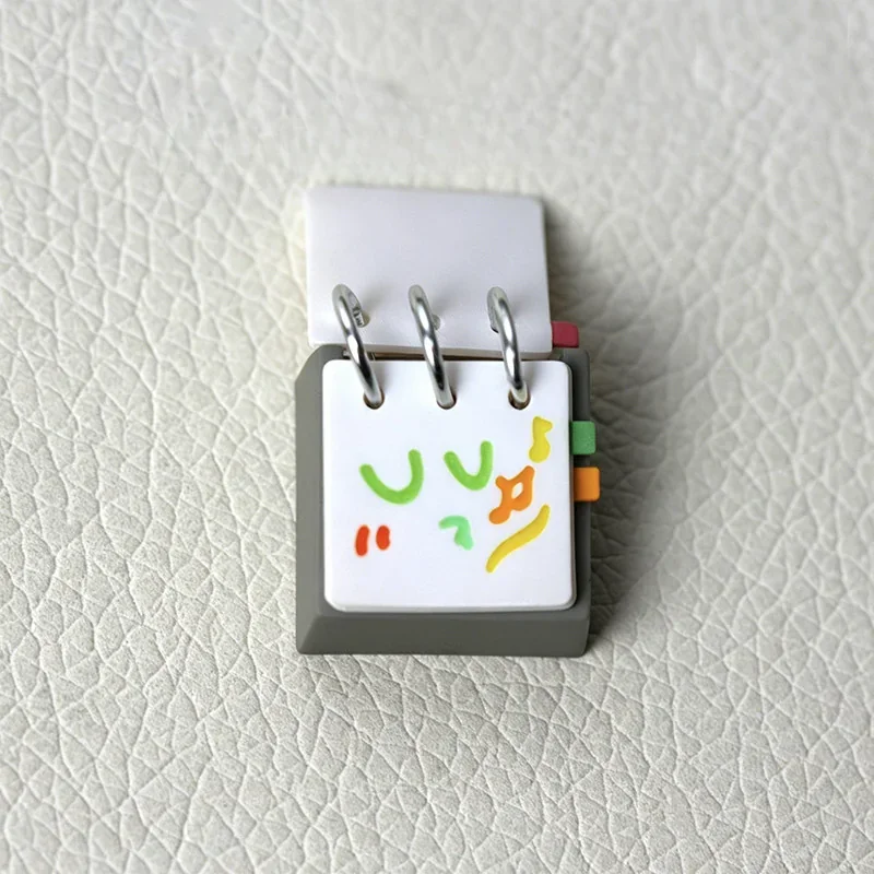 Handcrafted Resin Calendar Keycap: intricate miniature calendar for daily moods, weather, and reflection. Angles show unique resin desk art.