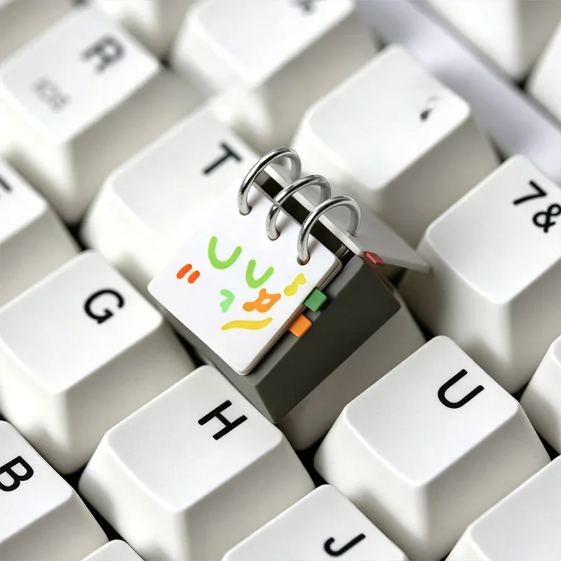 Handcrafted Resin Calendar Keycap: various angles highlighting its intricate miniature calendar, daily moods and weather in resin for desk reflection.