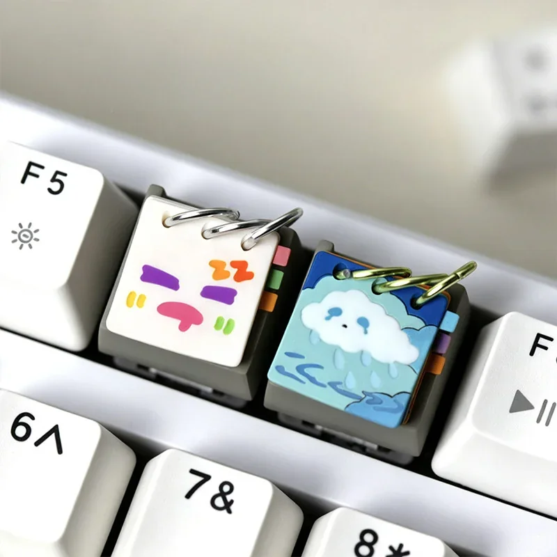 Handcrafted Resin Calendar Keycap showcasing intricate daily mood and weather details, perfect for artistic desk art and daily reflection.