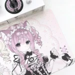 Delightful Sweet Cat Girl Desk Mats featuring an adorable cat motif, shown from multiple angles to emphasize its charming design and waterproof desk protector.