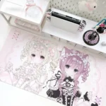 Delightful Sweet Cat Girl Desk Mats, showcasing its charming waterproof design from a side angle, protecting your desk with whimsical, soft pastel charm.