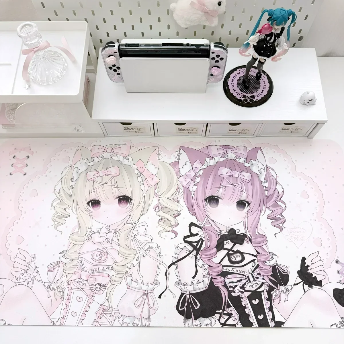 Sweet Cat Girl Desk Mats, showcasing its charming design and waterproof protection on a workspace. Perfect for a whimsical and inviting aesthetics.