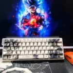 Vibrant DB Goku PBT keycaps Set from a different angle, showcasing the iconic Saiyan artwork and rich colors.