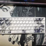 Close-up of vibrant Dragon Ball Goku PBT keycaps set from multiple angles, showcasing the iconic Saiyan artwork and rich colors for a playful gaming setup.