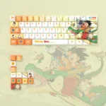 Vibrant Dragon Ball PBT backlit keycaps set, side-engraved with iconic characters and dynamic scenes, offering premium illumination.
