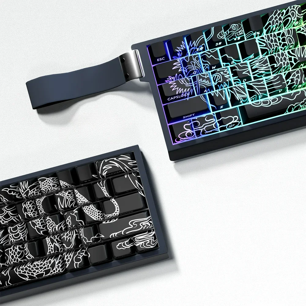 Exquisite Dragon-Themed PBT Dye-Sub Keycaps set displaying majestic dragon motifs and intricate traditional Asian artistry, enhancing any keyboard.