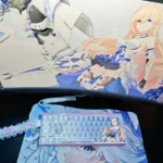 Durandal Honkai Impact 3rd side-lit PBT keycap set from multiple angles, highlighting its heroic artistry and sleek, translucent legends.