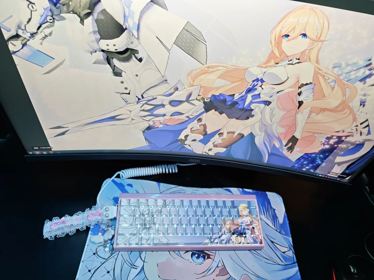 Durandal Honkai Impact 3rd side-lit PBT keycap set from multiple angles, highlighting its heroic artistry and sleek, translucent legends.