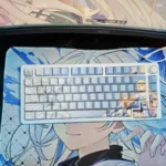 Durandal Honkai Impact 3rd side-lit PBT keycap set. Gallery shows heroic artistry, sleek translucent side-printed legends from all angles.