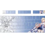 Multiple angles of the premium Durandal Honkai Impact 3rd side-lit PBT keycap set, showcasing its heroic artistry and sleek, translucent legends.