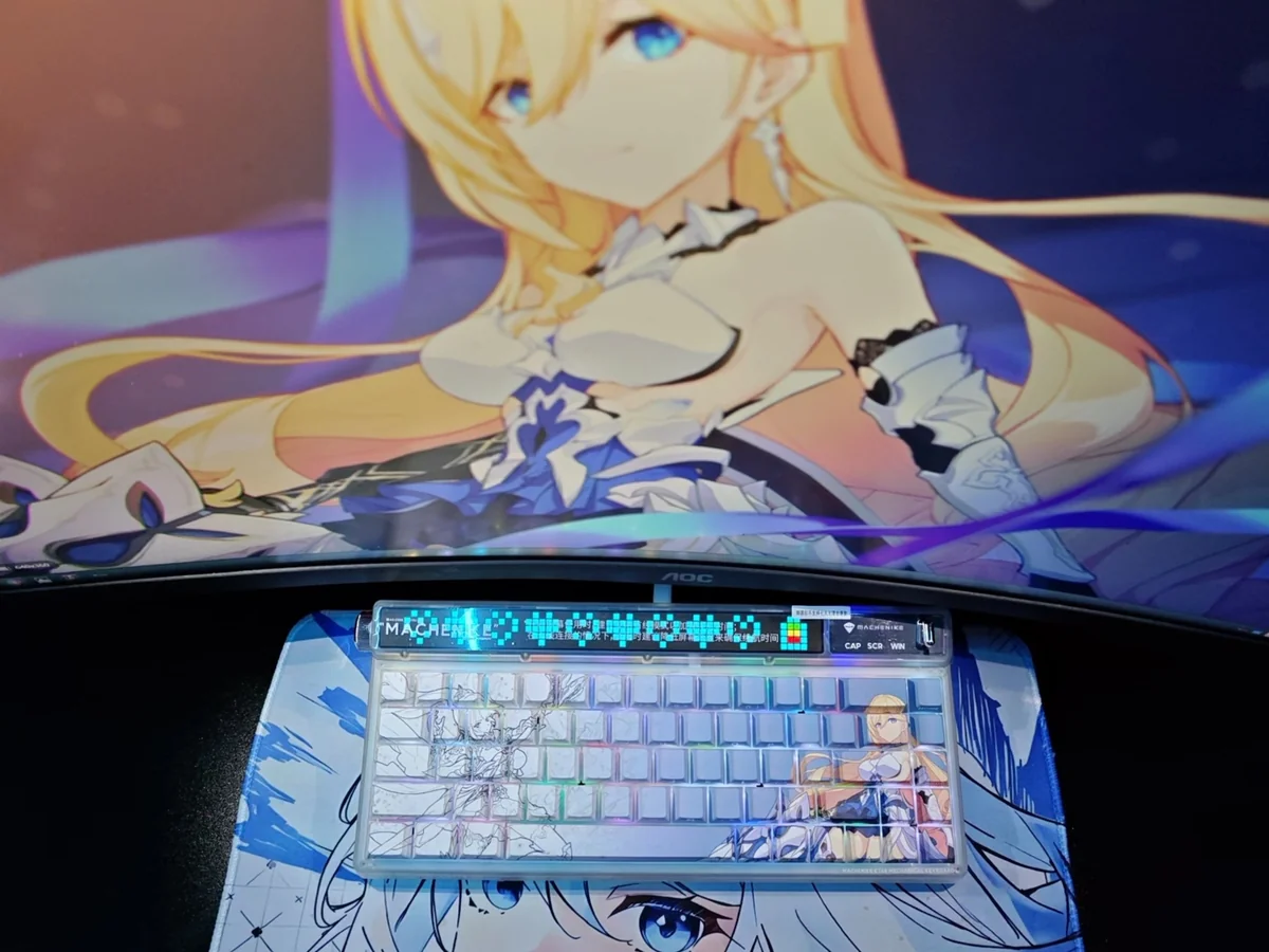 Premium Durandal Honkai Impact 3rd PBT keycap set showcasing heroic artistry and sleek, translucent side-lit legends. Elevate your keyboard.