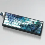Elegant Ancient Chinese PBT Side-Lit Keycaps from a unique angle, revealing their serene ink wash aesthetic and subtle, clean side-engraved legends.
