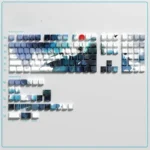Elegant Ancient Chinese PBT Side-Lit Keycaps. Multi-angle views show serene ink wash aesthetic, subtle side-engraved legends, premium art.