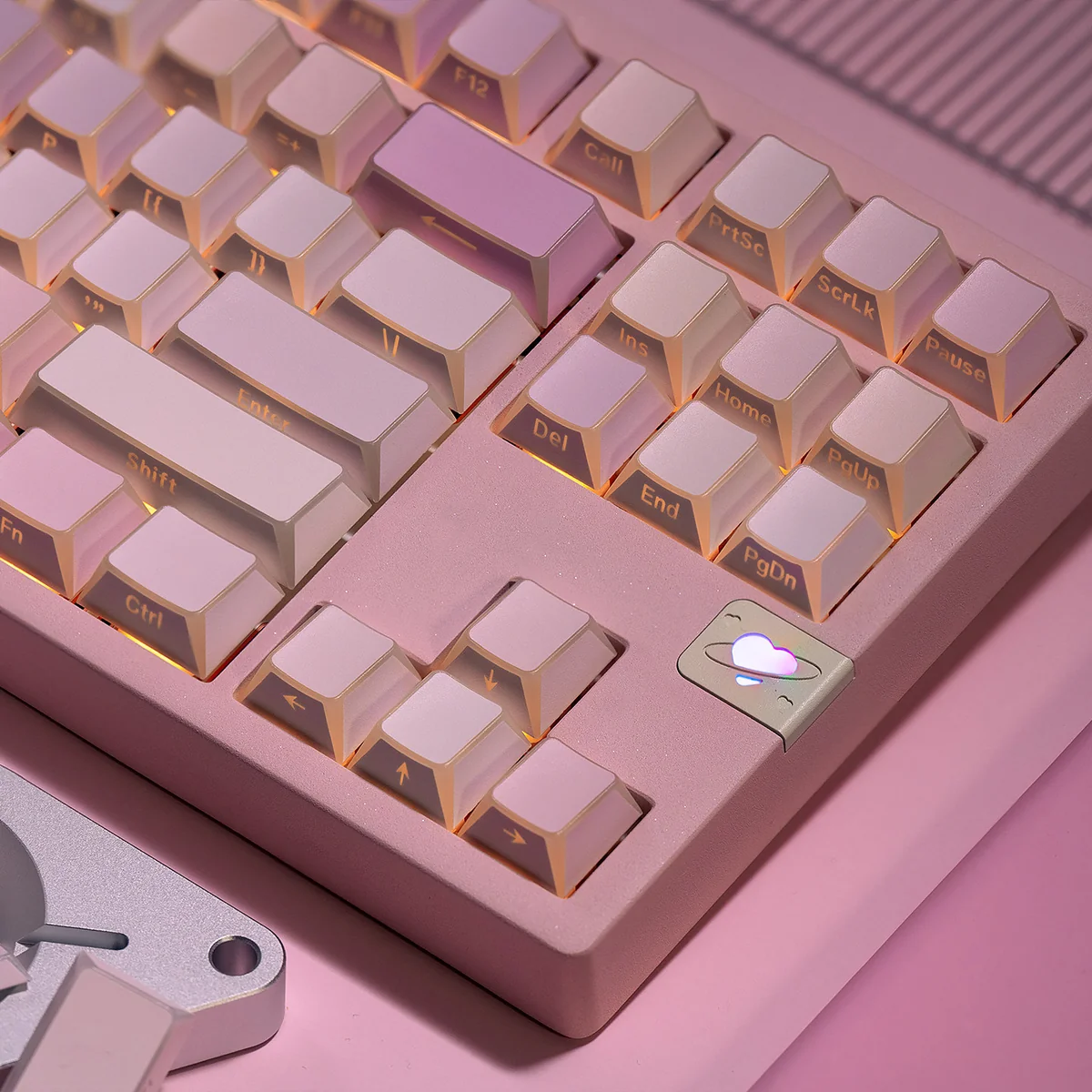 Durable Encountered Folded Shadow Cherry Keycap Set display striking geometric patterns with sharp angles and abstract reflections, creating a modern artistic aesthetics.