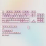Views of the Encountered Folded Shadow Cherry Keycap Set, showcasing durable PBT and striking geometric artistry with sharp angles and abstract reflections.