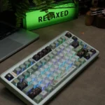 Euphemialynn PBT dye-sub keycaps set, revealing a captivating refracted light effect and ethereal laurel motifs, embodying serene classical elegant design.