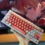 Exclusive Asuka & EVA Unit-02 Evangelion Keycap Set with vibrant red and orange, iconic Unit-02 aesthetic, and a striking metallic finish.