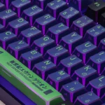 Premium Evangelion Unit-01 PBT Dye-Sub Keycap Set, showcasing its abstract geometric design in iconic from a distinct, dynamic angle.